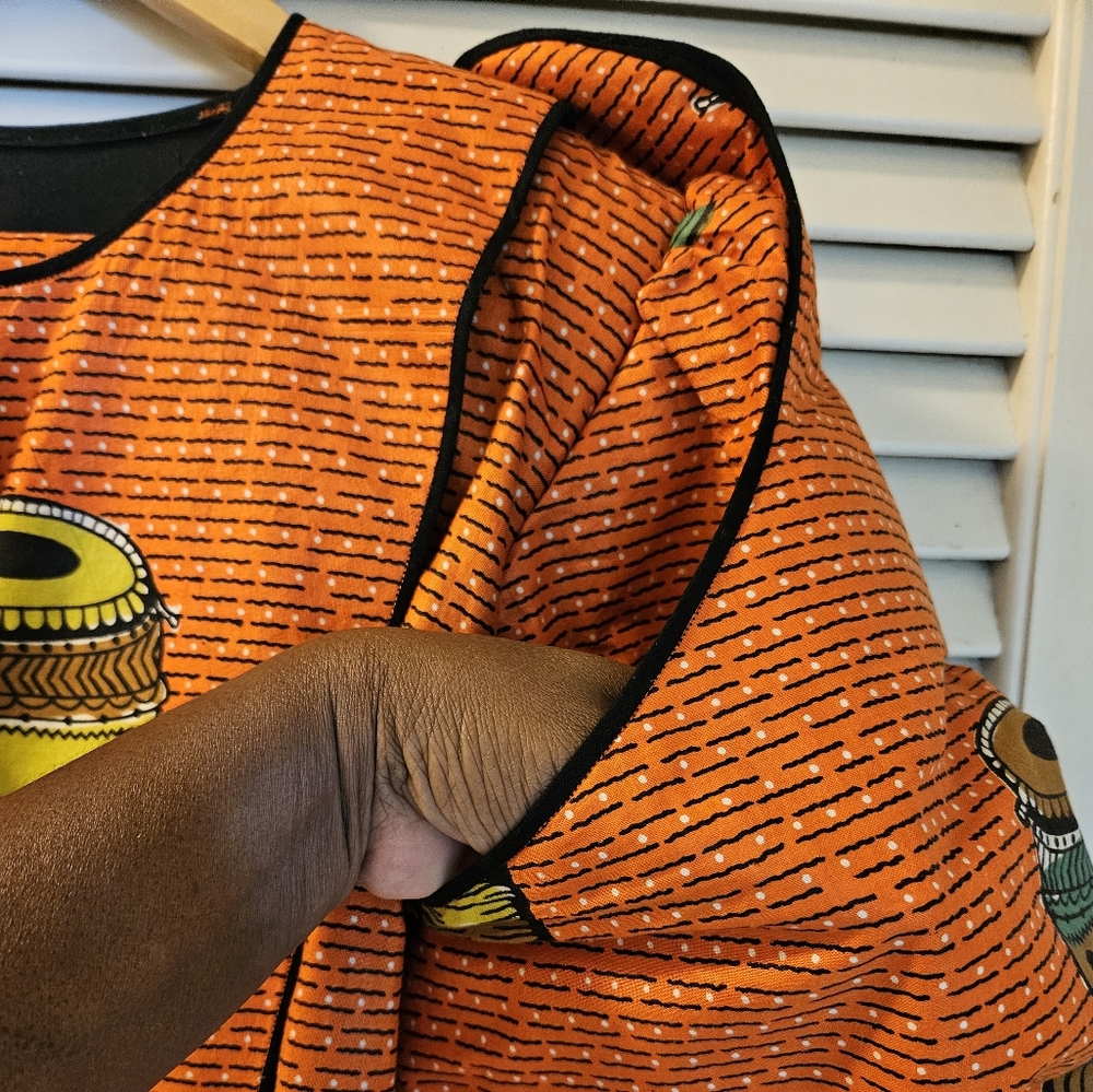 Vibrant Orange African Print Top And Skirt Set - Picture 3 of 11